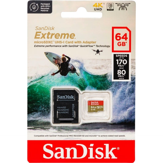 SanDisk microSDXC           64GB Extreme A2 C10 V30 UHS-I U3