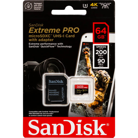 SanDisk microSDXC           64GB Extreme Pro A2 C10 V30 UHS-I U3