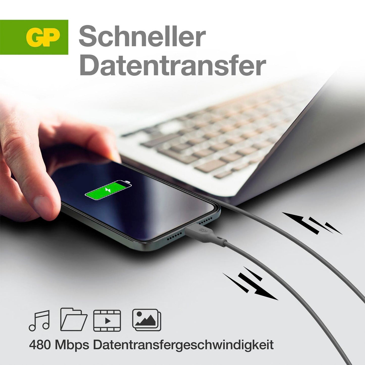 GP CL1P Charge & Sync Cable 1m USB-C / Lightning 20W PD black