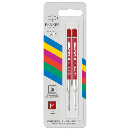 1x2 Parker Quinkflow Basic Ballpoint Pen Refill M red