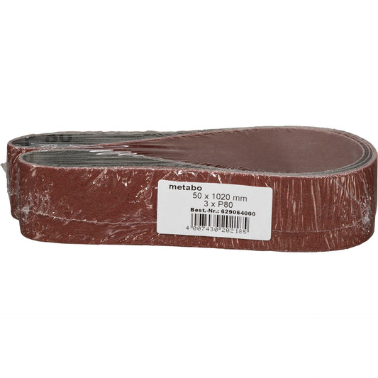 Metabo 3 Abrasive Belts 50x1020 mm P 80, NK, DS