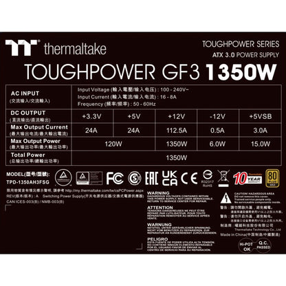 Thermaltake Toughpower GF3 1350W 80+ Gold for new Gen GPU