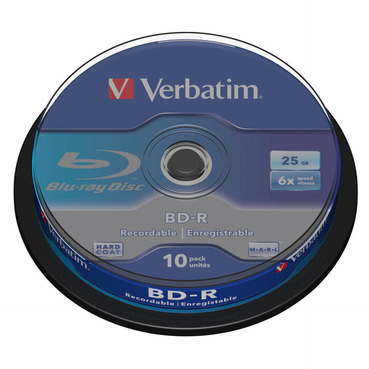 1x10 Verbatim BD-R Blu-Ray 25GB 6x Speed, white blue Cakebox