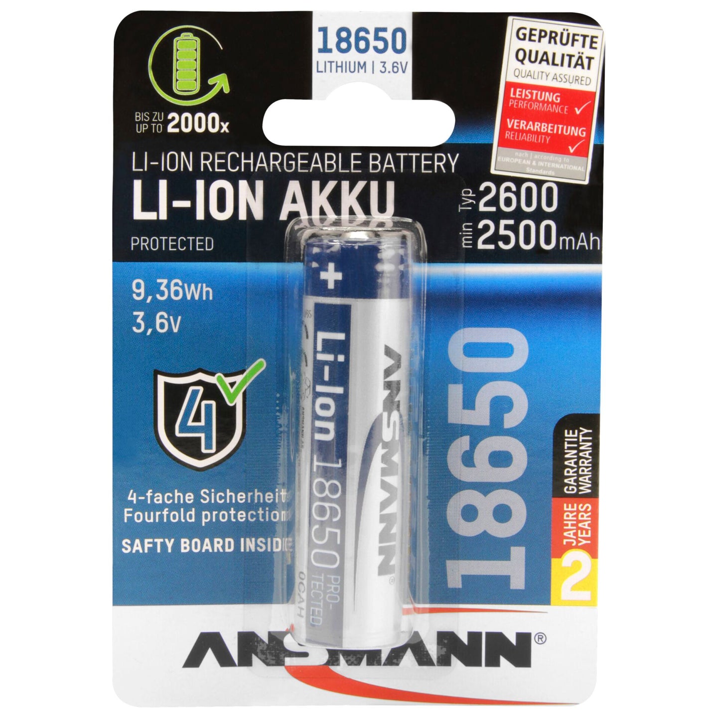 Ansmann Li-Ion 18650 2600mAh 3,6V Battery 9,36Wh 1307-0000
