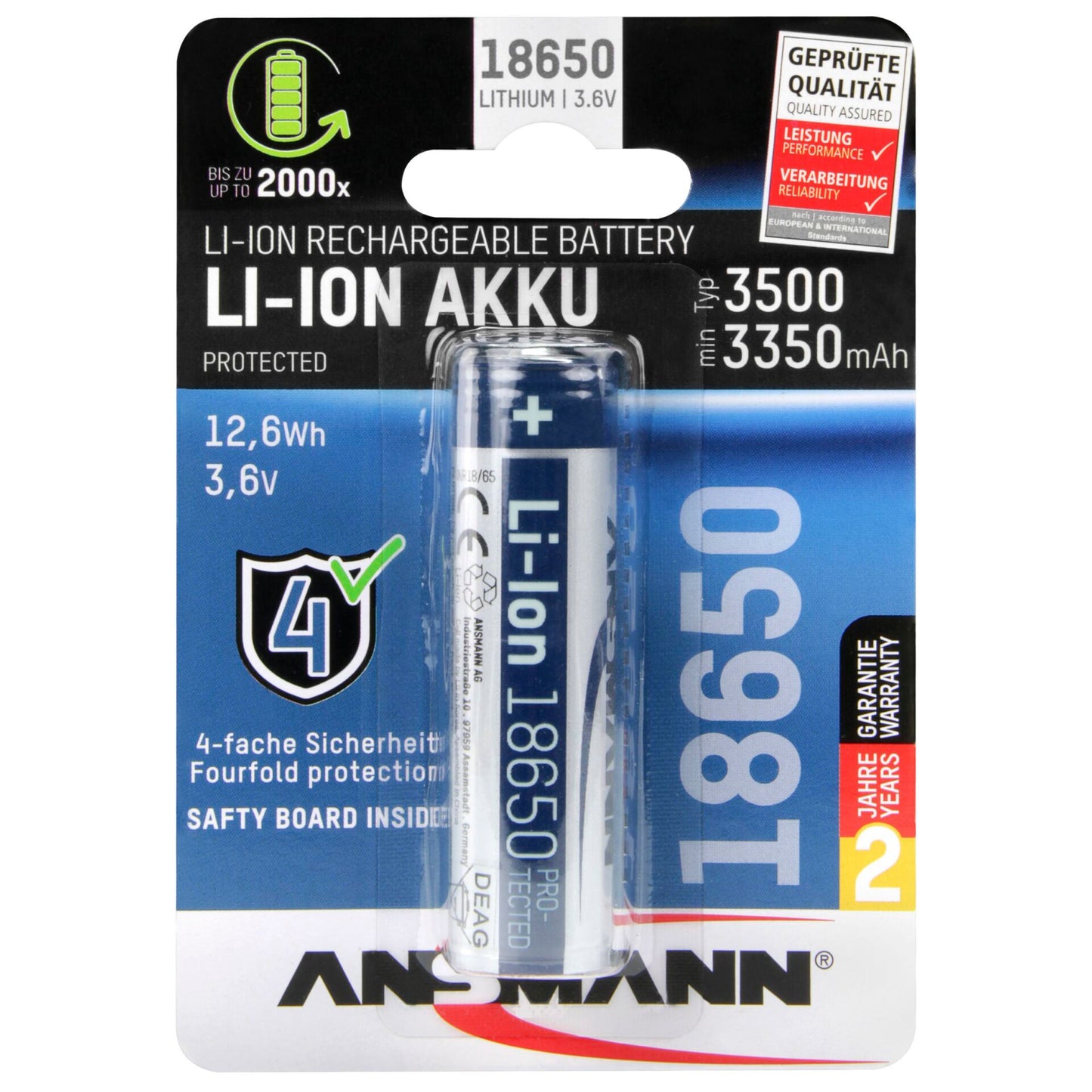 Ansmann Li-Ion 18650 3500mAh 3,6V Battery 12,6Wh 1307-0001