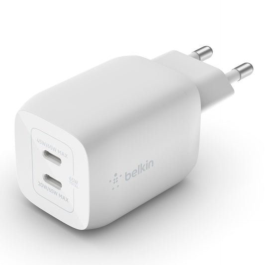 Belkin BOOST Charger 2xUSB-C 65W Charg.PD 3.0 PPS wt. WCH013vfWH