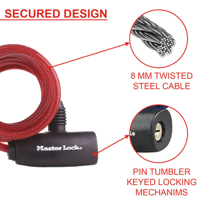 Master Lock Twisted Cable Lock with key 1,80m   8127EURDPRO