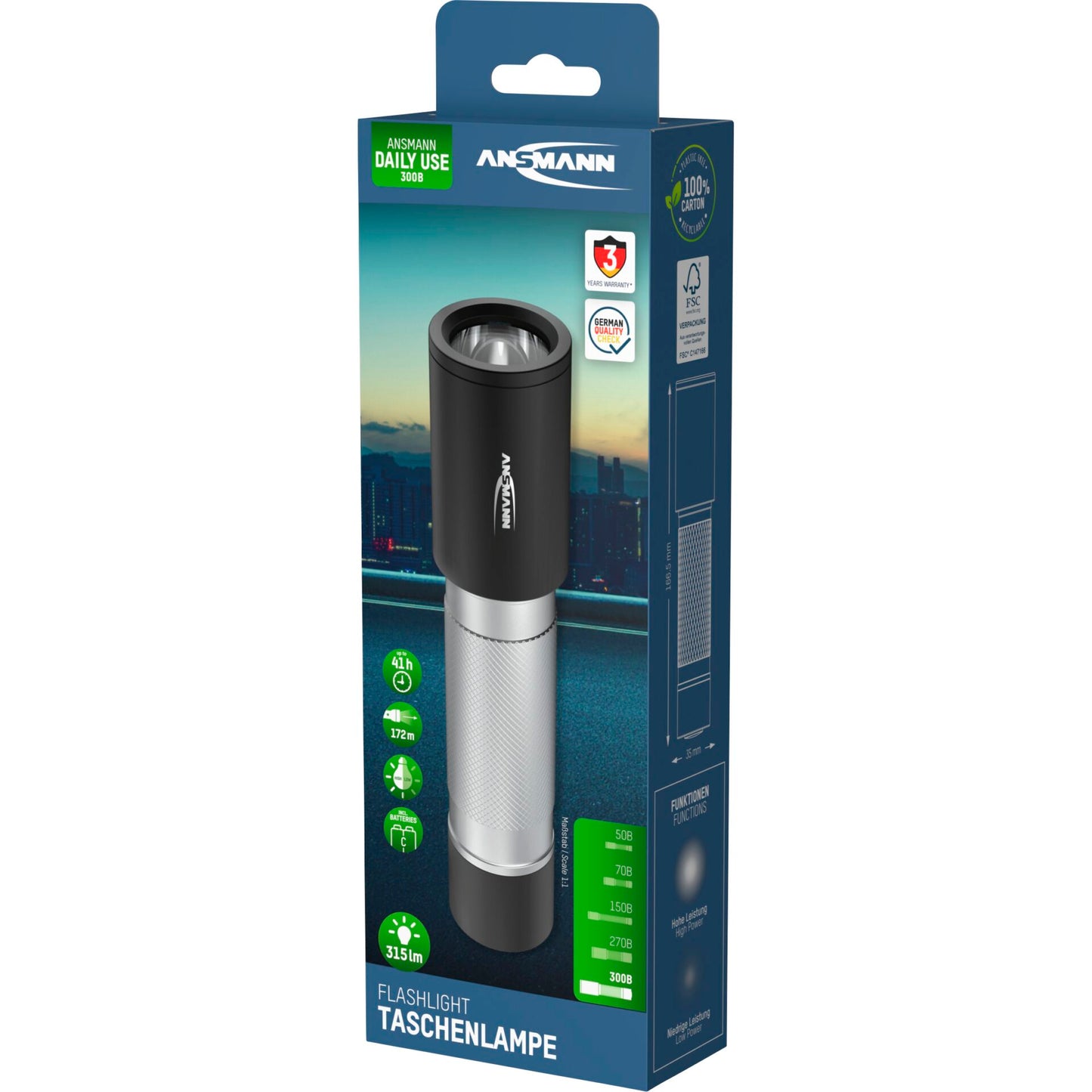 Ansmann LED Torch Daily Use 300B incl. 2xBaby C 1600-0430