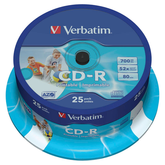 1x25 Verbatim CD-R 80 / 700MB 52x Speed, Data Life plus print.