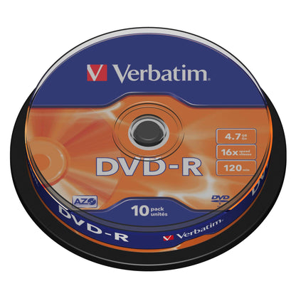 1x10 Verbatim DVD-R 4,7GB 16x Speed, matt silver Cakebox