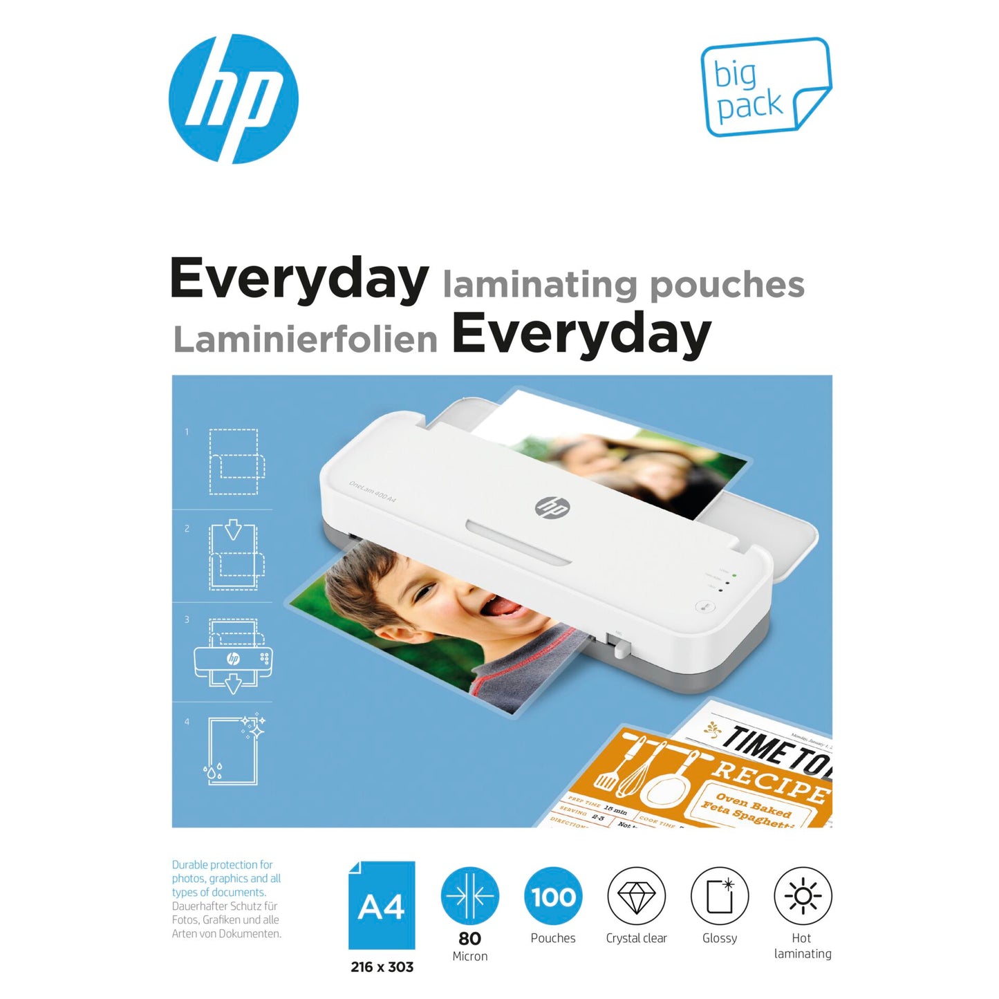HP Everyday Laminating Pouches A4 80 Micron, Big Pack 100 pcs.