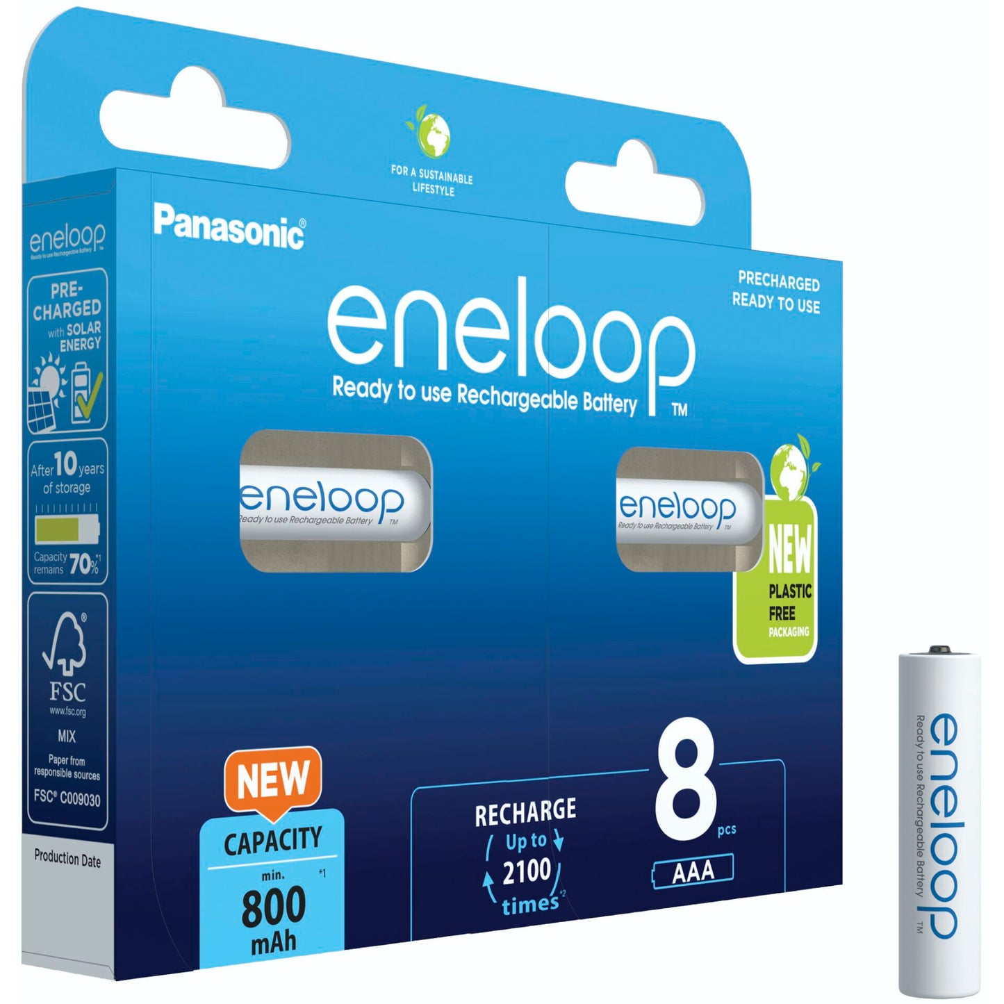 1x8 Panasonic Eneloop Micro AAA 800mAh Ni-MH        BK-4MCDE/8BE
