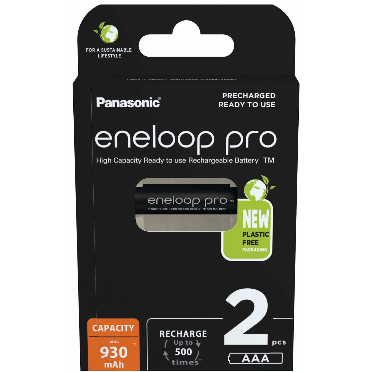 1x2 Panasonic Eneloop Pro Micro 930mAh AAA Ni-MH    BK-4HCDE/2BE
