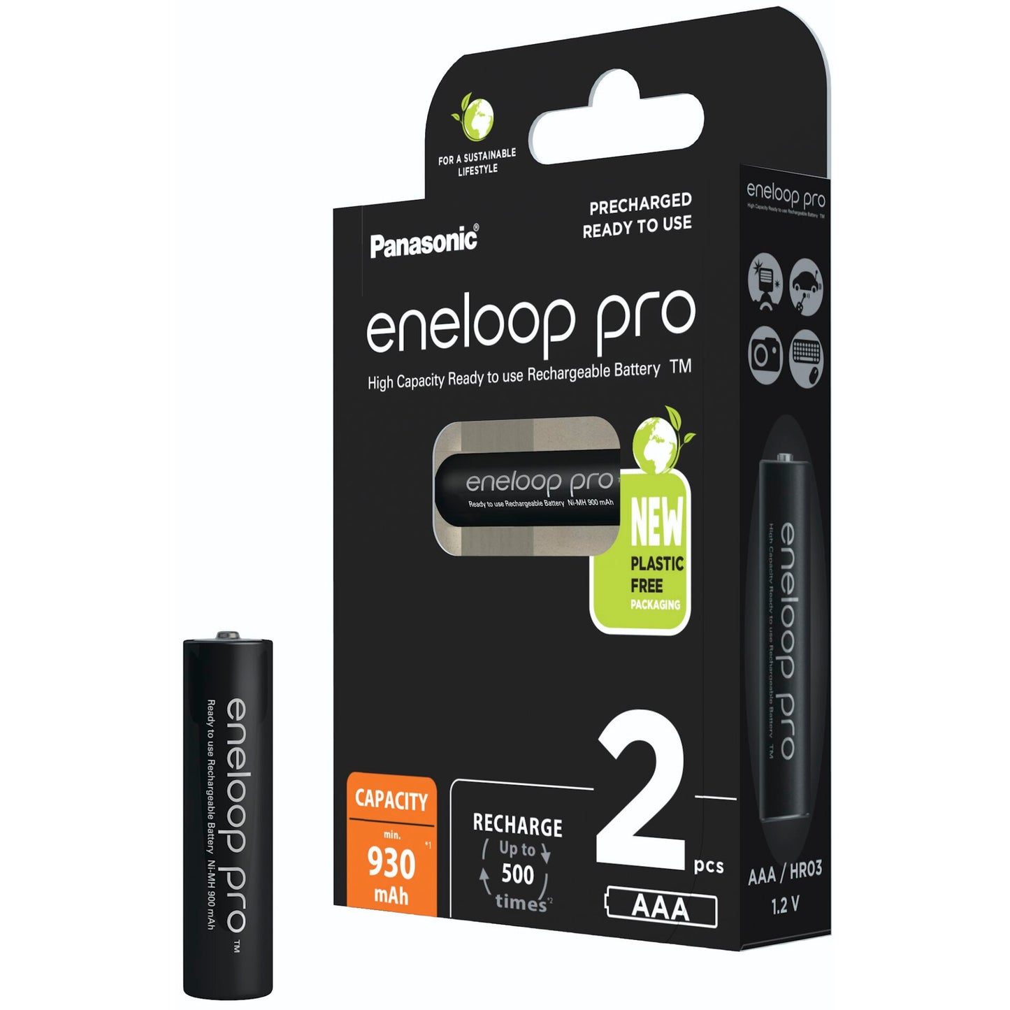 1x2 Panasonic Eneloop Pro Micro 930mAh AAA Ni-MH    BK-4HCDE/2BE