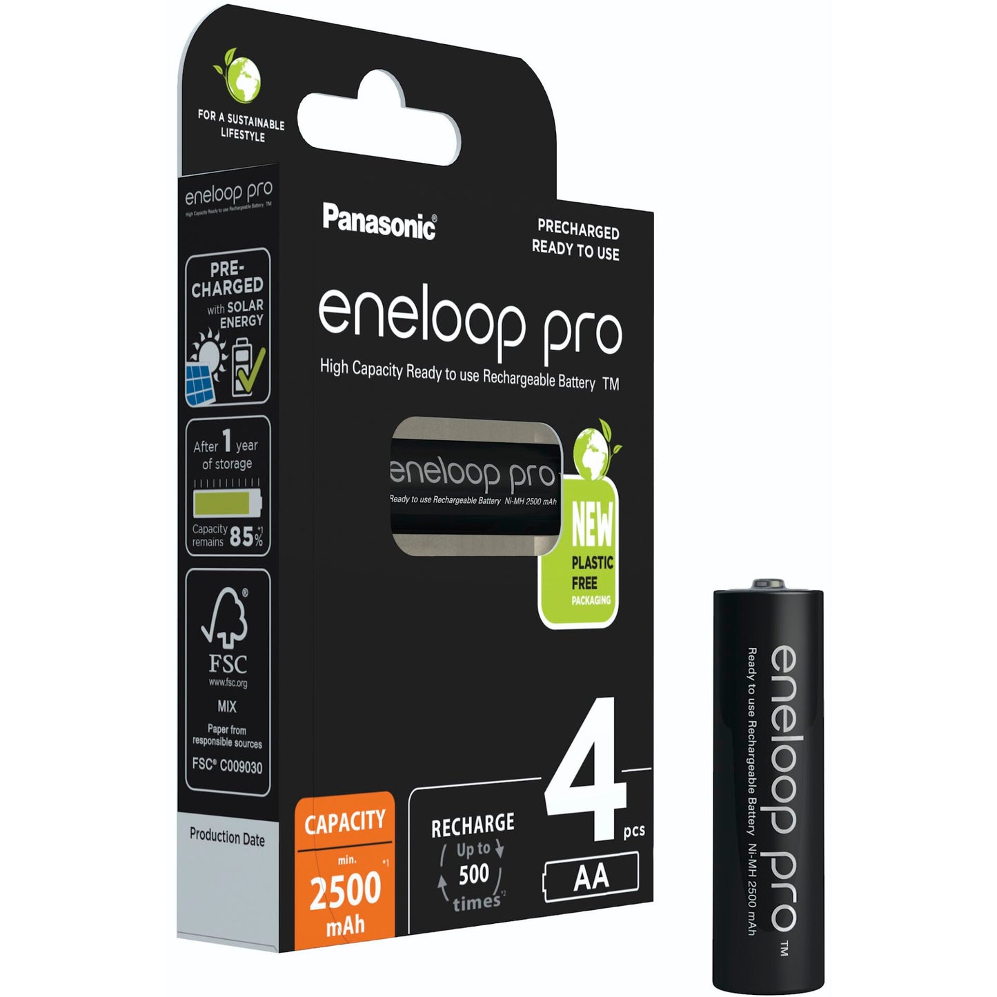 1x4 Panasonic Eneloop Pro Mignon 2500mAh AA Ni-MH    BK-3HCDE/4BE