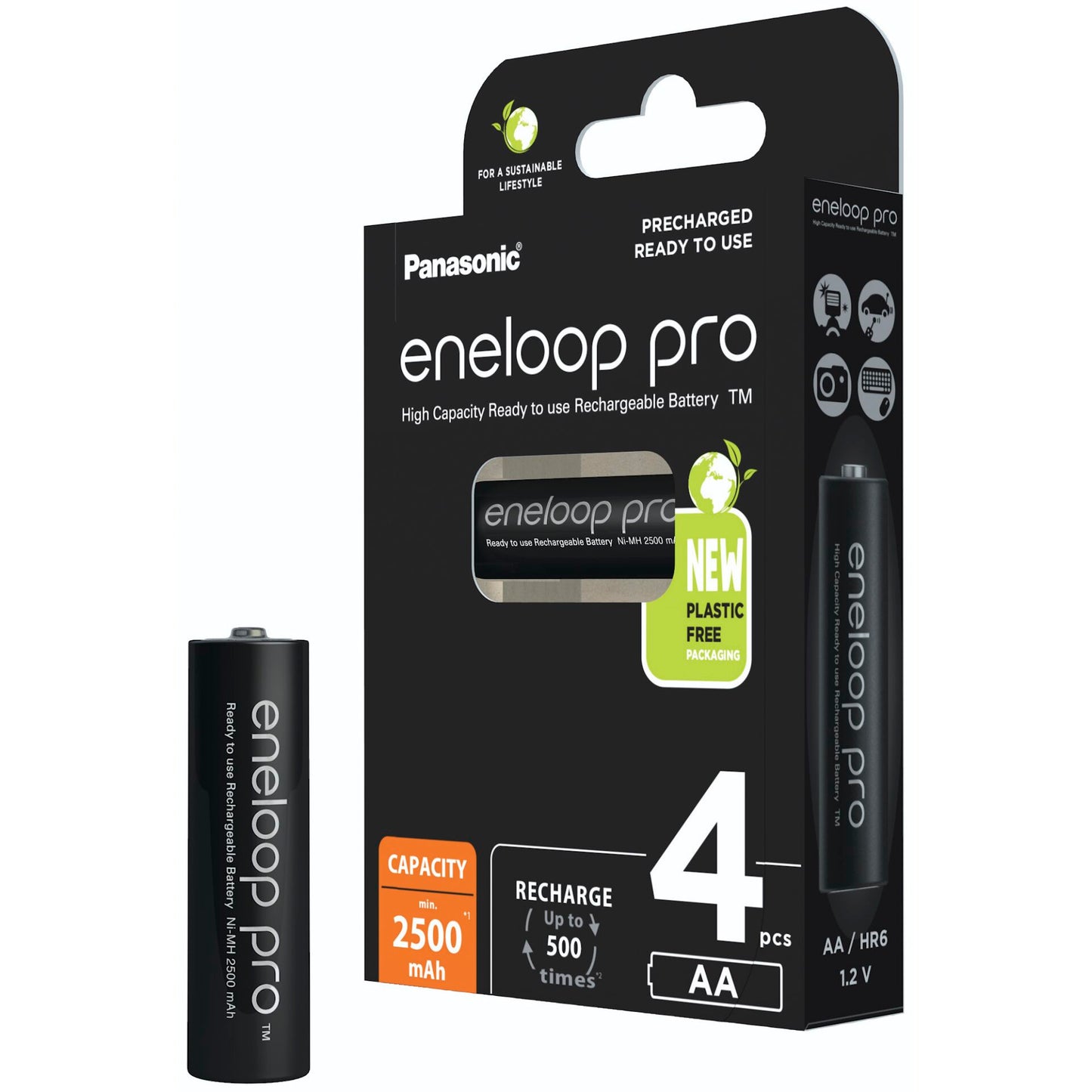 1x4 Panasonic Eneloop Pro Mignon 2500mAh AA Ni-MH    BK-3HCDE/4BE