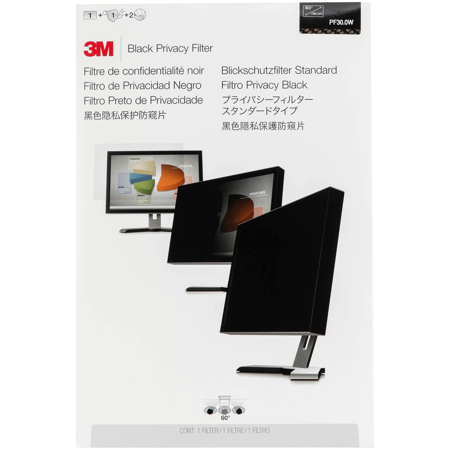 3M PF300W1B Privacy Filter Black for 76,2cm 30,0  16:10