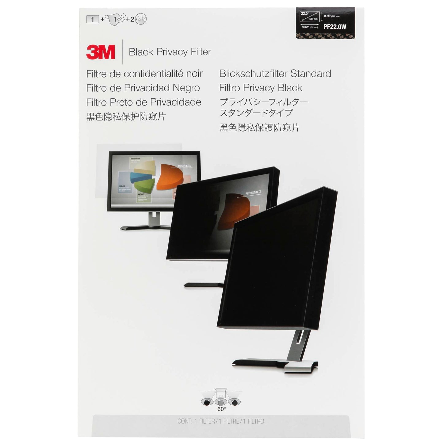 3M PF220W1B Privacy Filter Black for 55,9cm 22,0  16:10