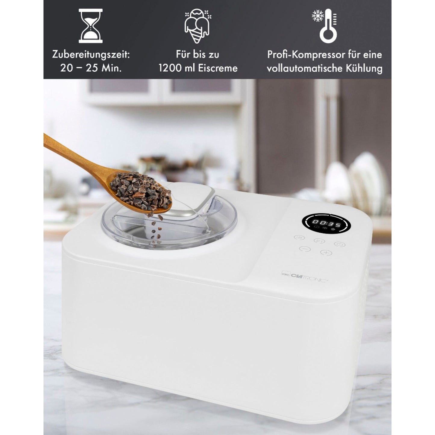 Clatronic ICM 3784 white Ice Cream Maker Compressor 1,2l
