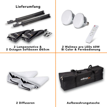 walimex pro LED 60W Octagon Ø65cm   Bi color Kit 2