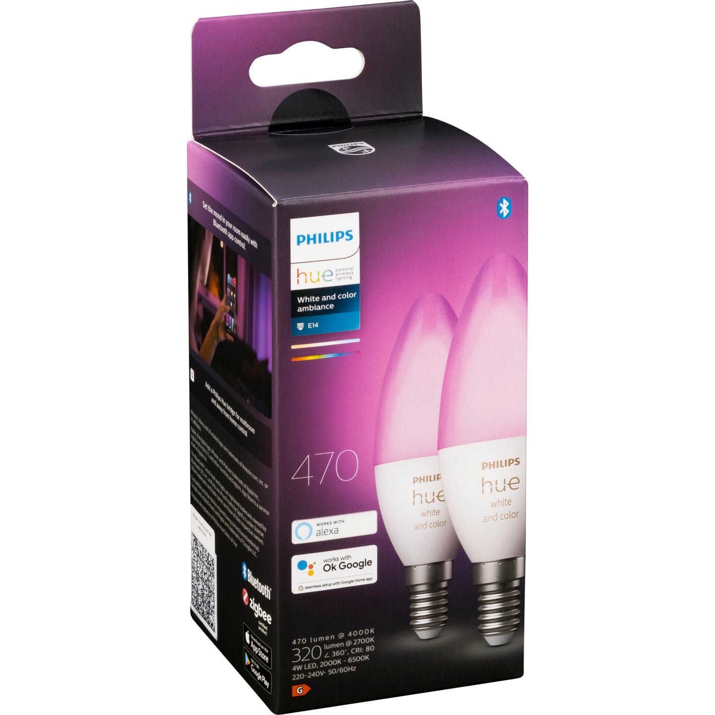 Philips Hue LED Lamp E14 2-Pack Set 470lm White Color Ambiance