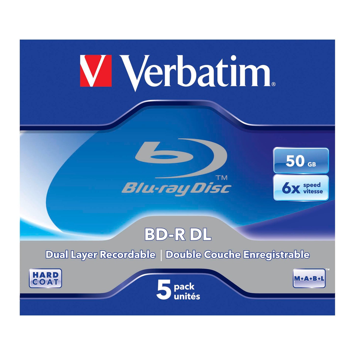 1x5 Verbatim BD-R Blu-Ray 50GB 6x Speed, white blue Jewel Case