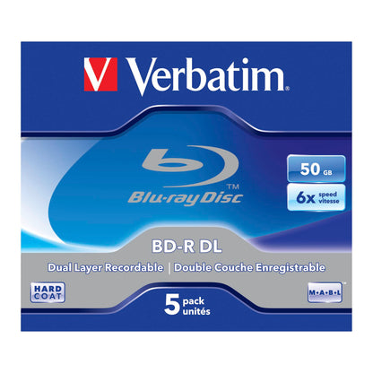 1x5 Verbatim BD-R Blu-Ray 50GB 6x Speed, white blue Jewel Case