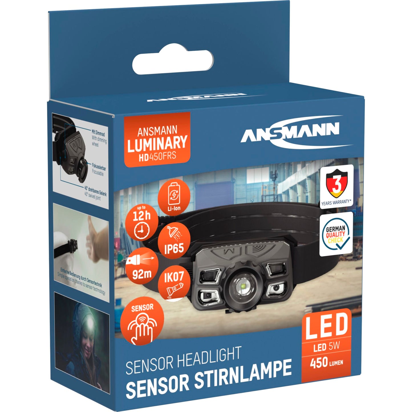 Ansmann Headlight HD450FRS Dimmable Li-Ion, USB-C 1600-0528