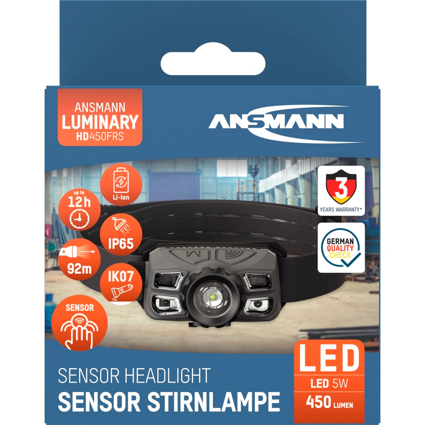 Ansmann Headlight HD450FRS Dimmable Li-Ion, USB-C 1600-0528