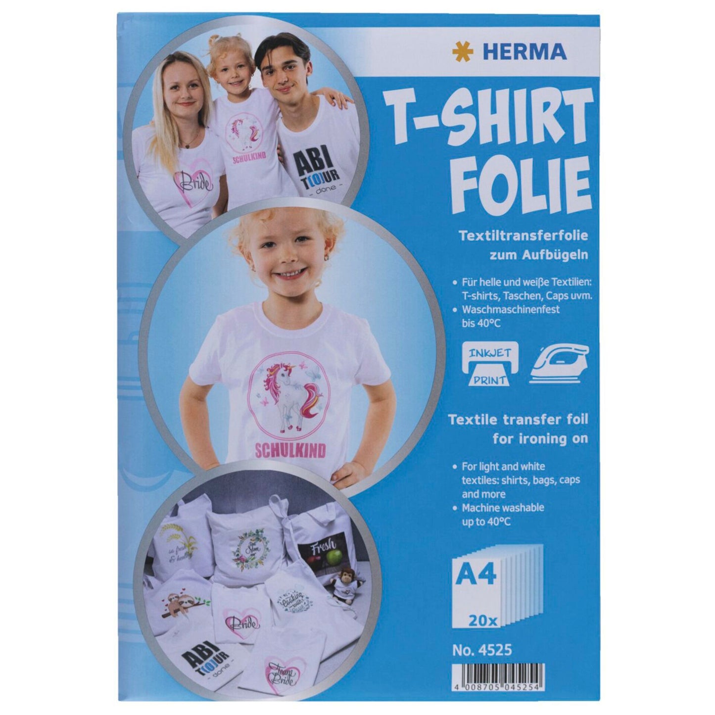 Herma T-Shirt Foil A4 for light + white Textiles  20 Sheets 4525