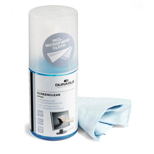 Durable SCREENCLEAN SPRAY 200ml Pump Action Spray + Cloth 582300