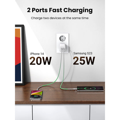 UGREEN Nexode 45W Dual USB-C PD Charger (25W+20W) white