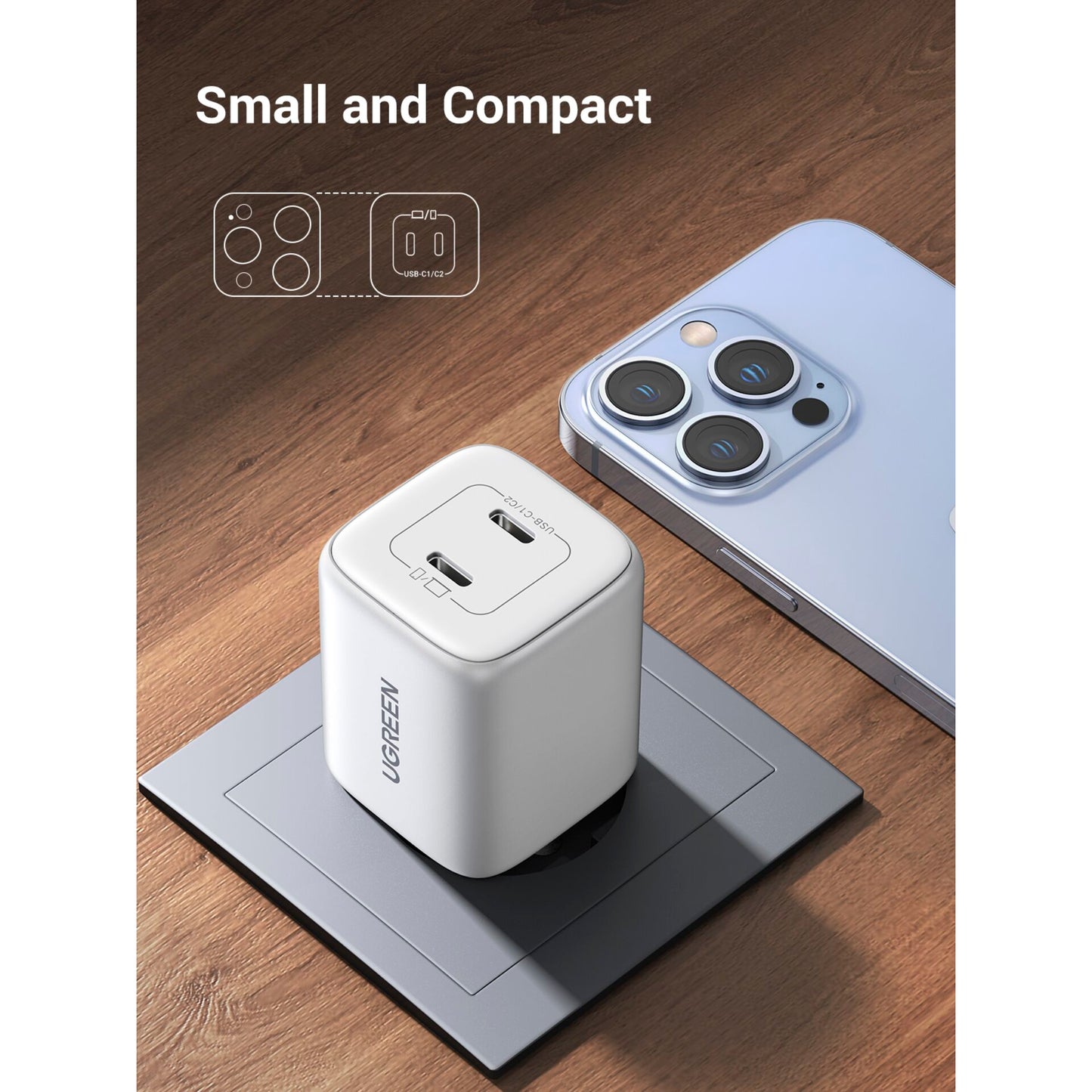 UGREEN Nexode 45W Dual USB-C PD Charger (25W+20W) white