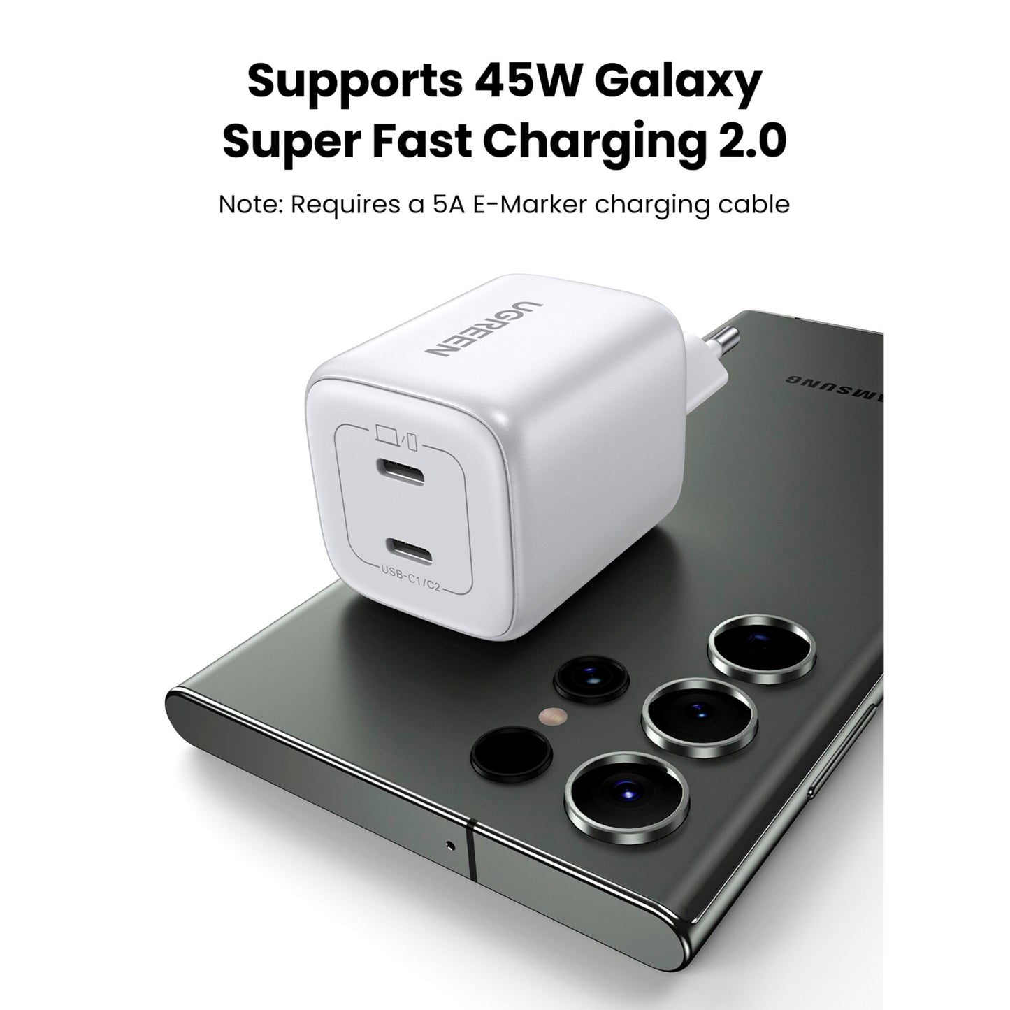 UGREEN Nexode 45W Dual USB-C PD Charger (25W+20W) white