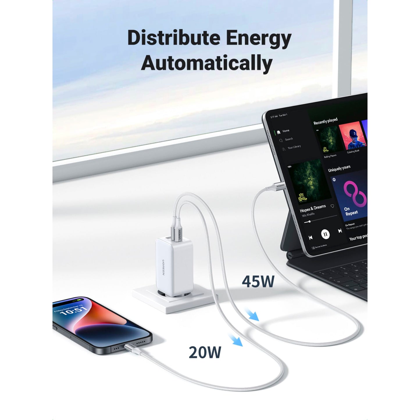 UGREEN Nexode USB-A+2*USB-C 65W GaN Tech Fast Charger White