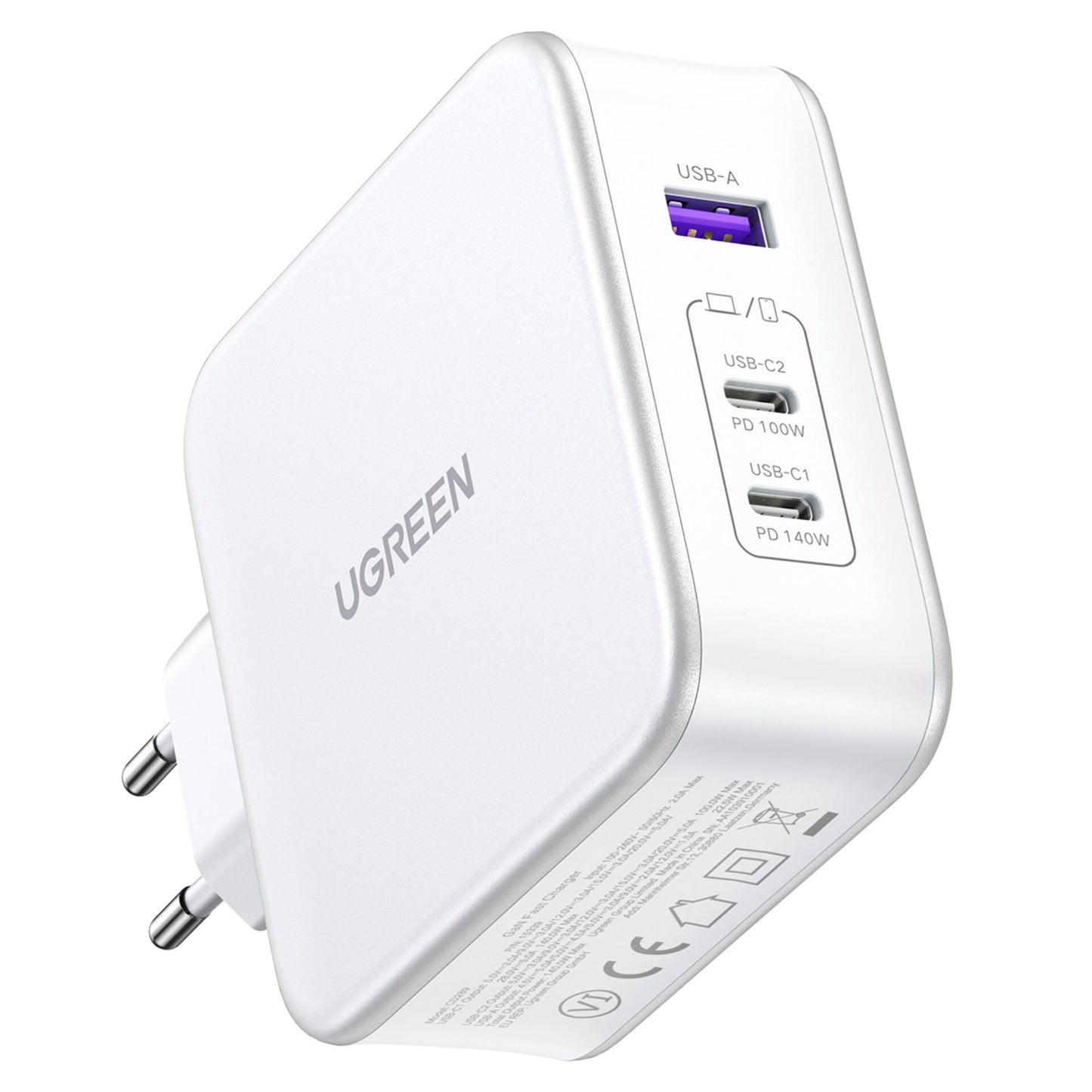 UGREEN Nexode USB-A+2*USB-C 140W GaN Fast Charger+USB-C Cable wht