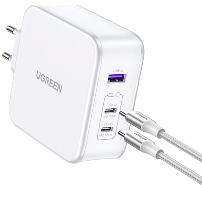 UGREEN Nexode USB-A+2*USB-C 140W GaN Fast Charger+USB-C Cable wht