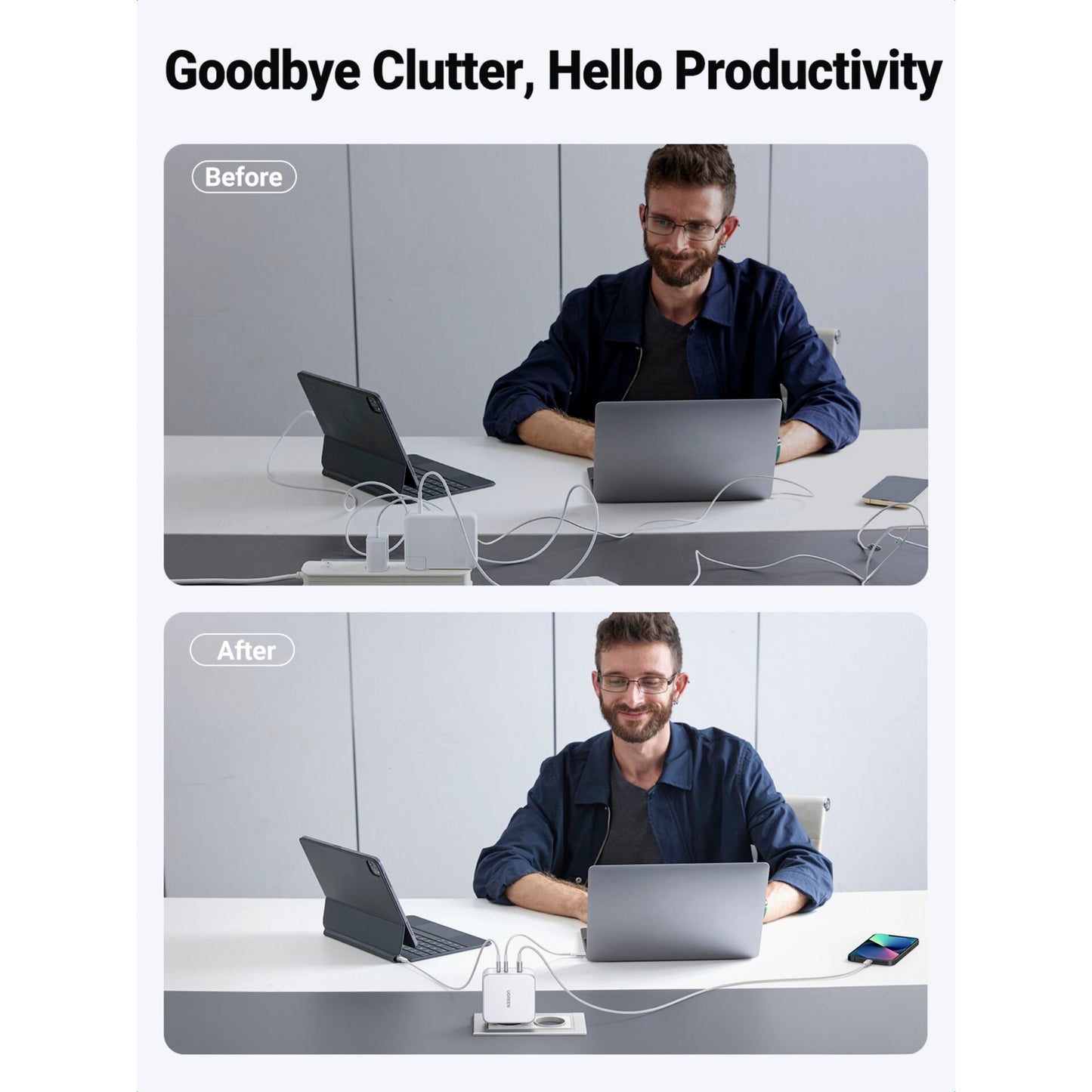 UGREEN Nexode USB-A+2*USB-C 140W GaN Fast Charger+USB-C Cable wht