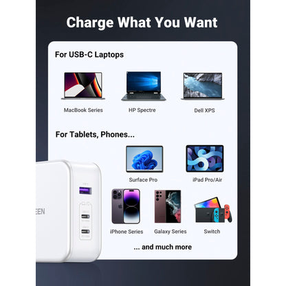 UGREEN Nexode USB-A+2*USB-C 140W GaN Fast Charger+USB-C Cable wht