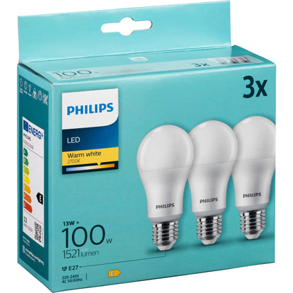 Philips LED Lamp E27 3-Pack 100W 2700K