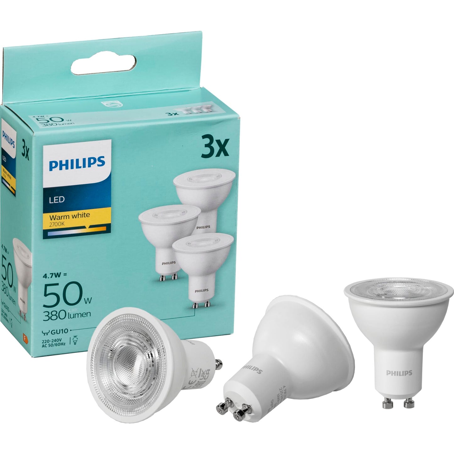 Philips LED Spotlight GU10 WW 3-Pack  50W 2700K