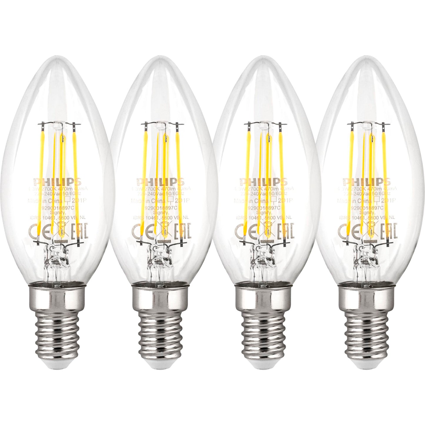 Philips LED Lamp E14 4-Pack 40W 2700K Filament candle