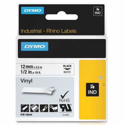 Dymo Rhino Label IND, Vinyl 12 mm x 5,5 m black to white