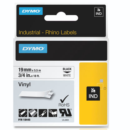 Dymo Rhino Label IND, Vinyl 19 mm x 5,5 m black to white