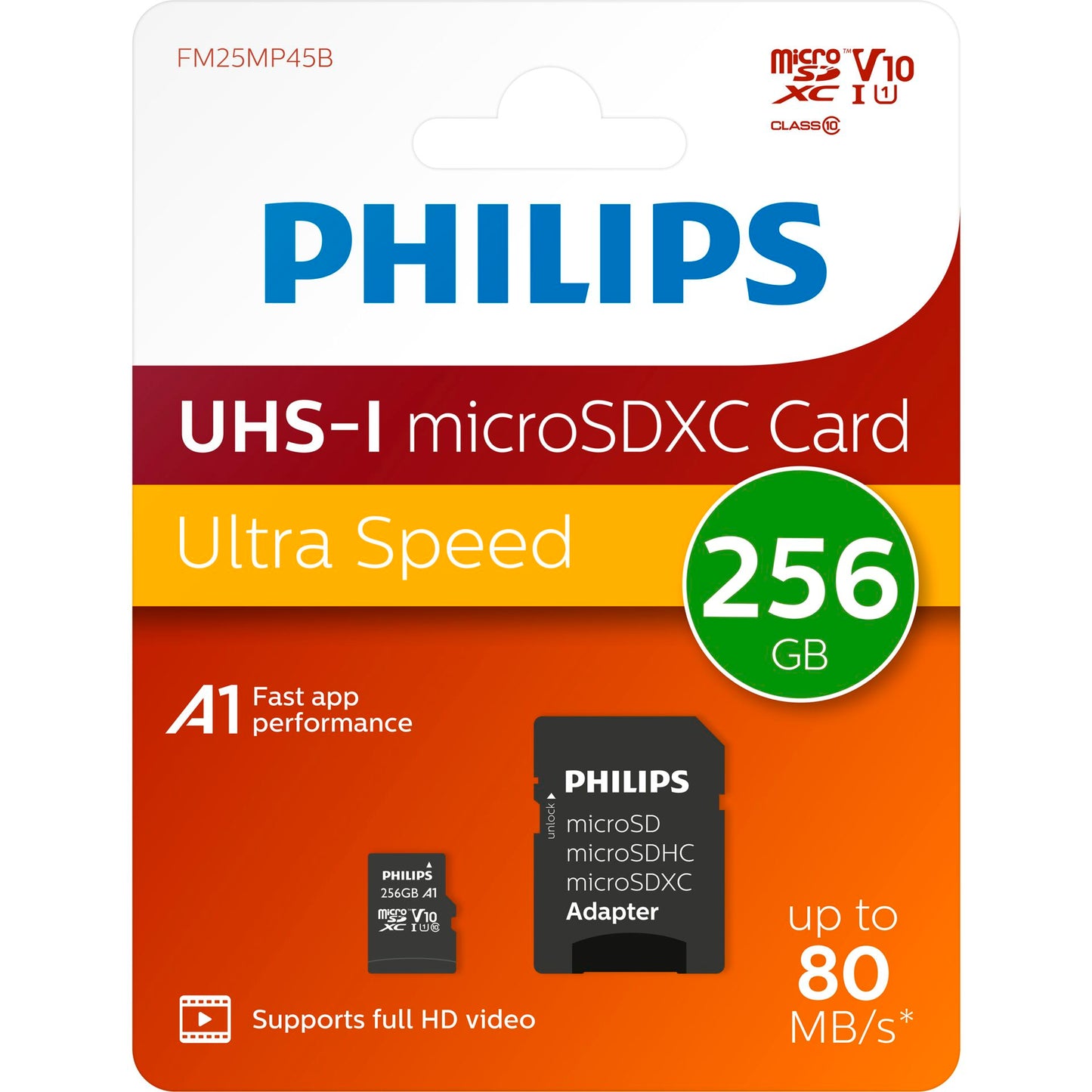 Philips MicroSDXC Card     256GB Class 10 UHS-I U1 incl. Adapter