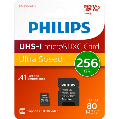Philips MicroSDXC Card     256GB Class 10 UHS-I U1 incl. Adapter