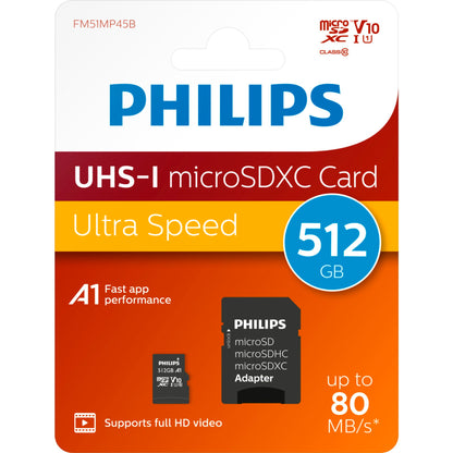 Philips MicroSDXC Card     512GB Class 10 UHS-I U1 incl. Adapter
