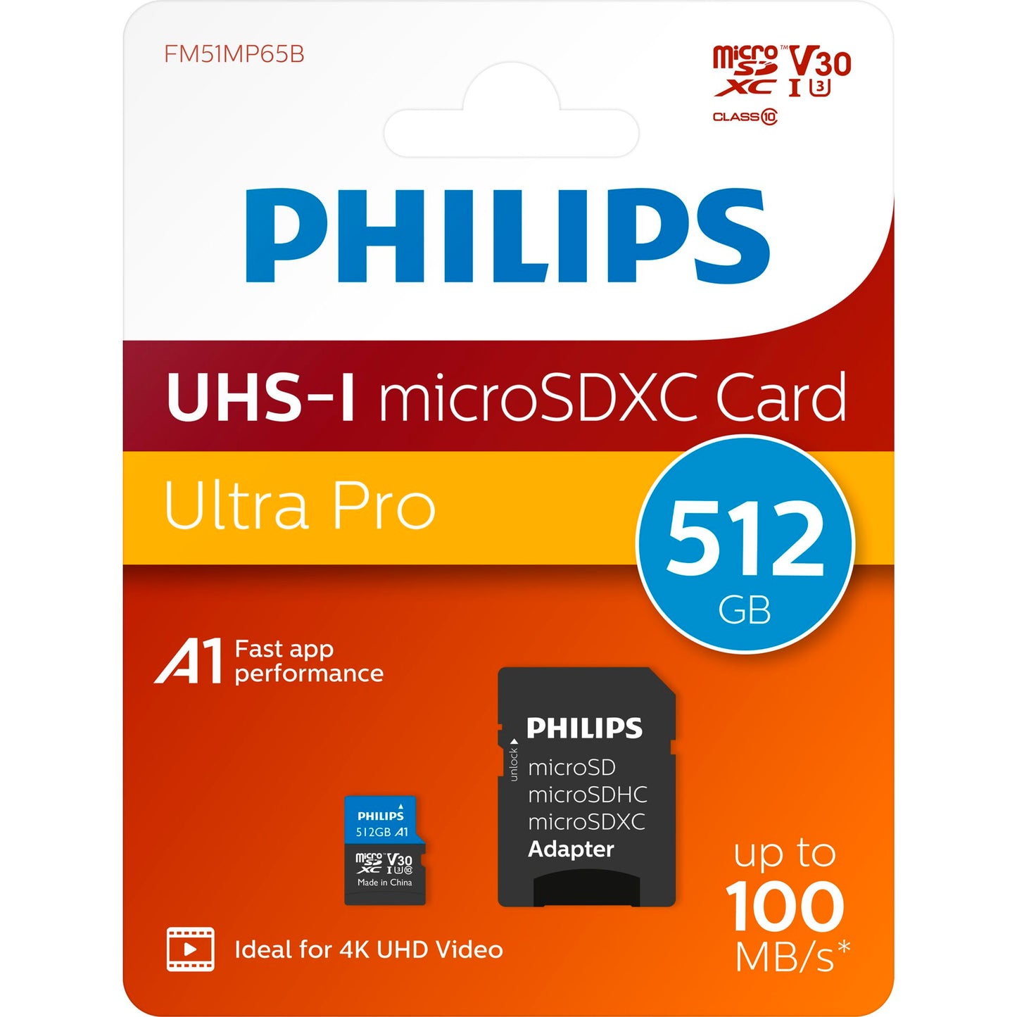Philips MicroSDXC Card     512GB Class 10 UHS-I U3 incl. Adapter