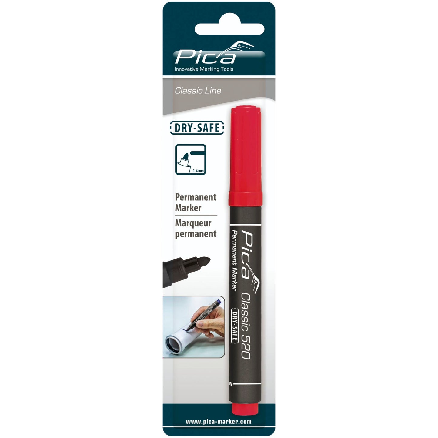 Pica Permanent Marker 1-4mm, Round Tip, red  Retail Packaging