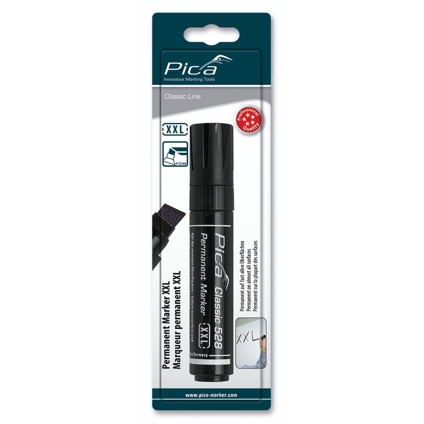 Pica Permanentmarker 4-12mm, Wedge Tip, black Retail Pack.